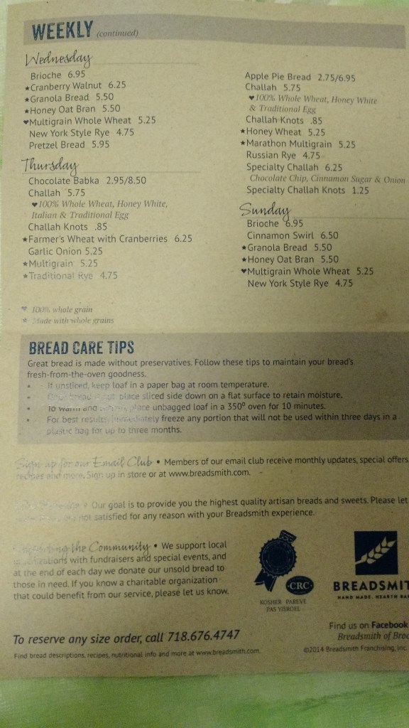 Breadsmith List Back